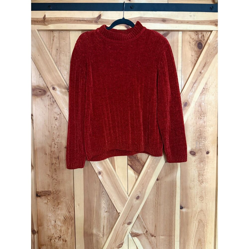 Alfred Dunner Red Chenille Cable Knit Sweater Mock Neck Sz L Grandmacore Cozy